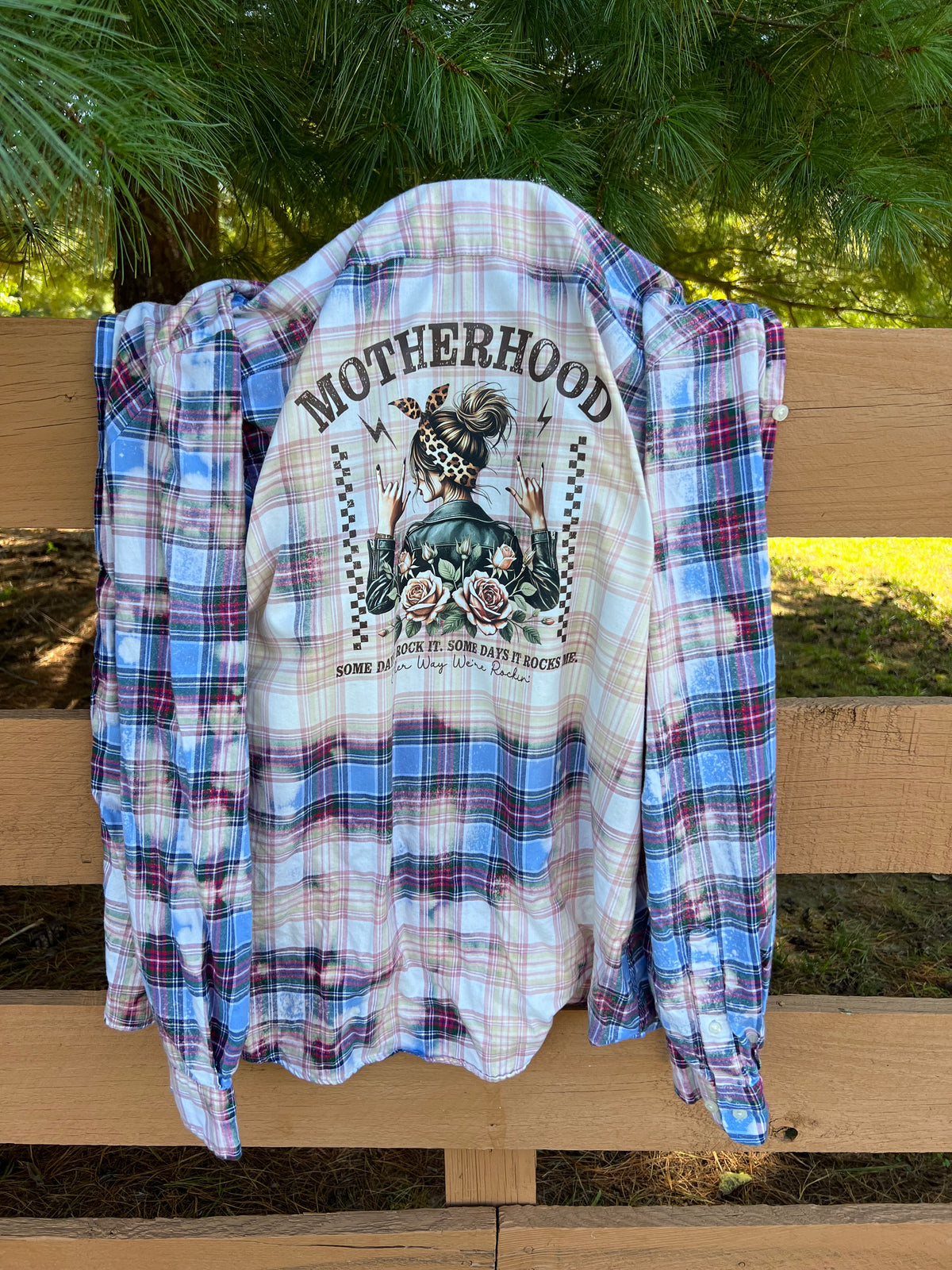 Upcycled Flannel -  Motherhood Bleach Art - Men’s Large