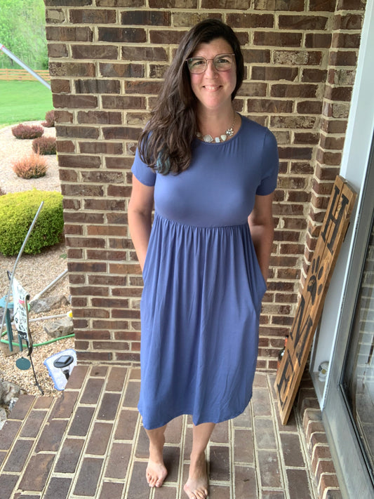 Cornflower Midi Babydoll Dress In Stock