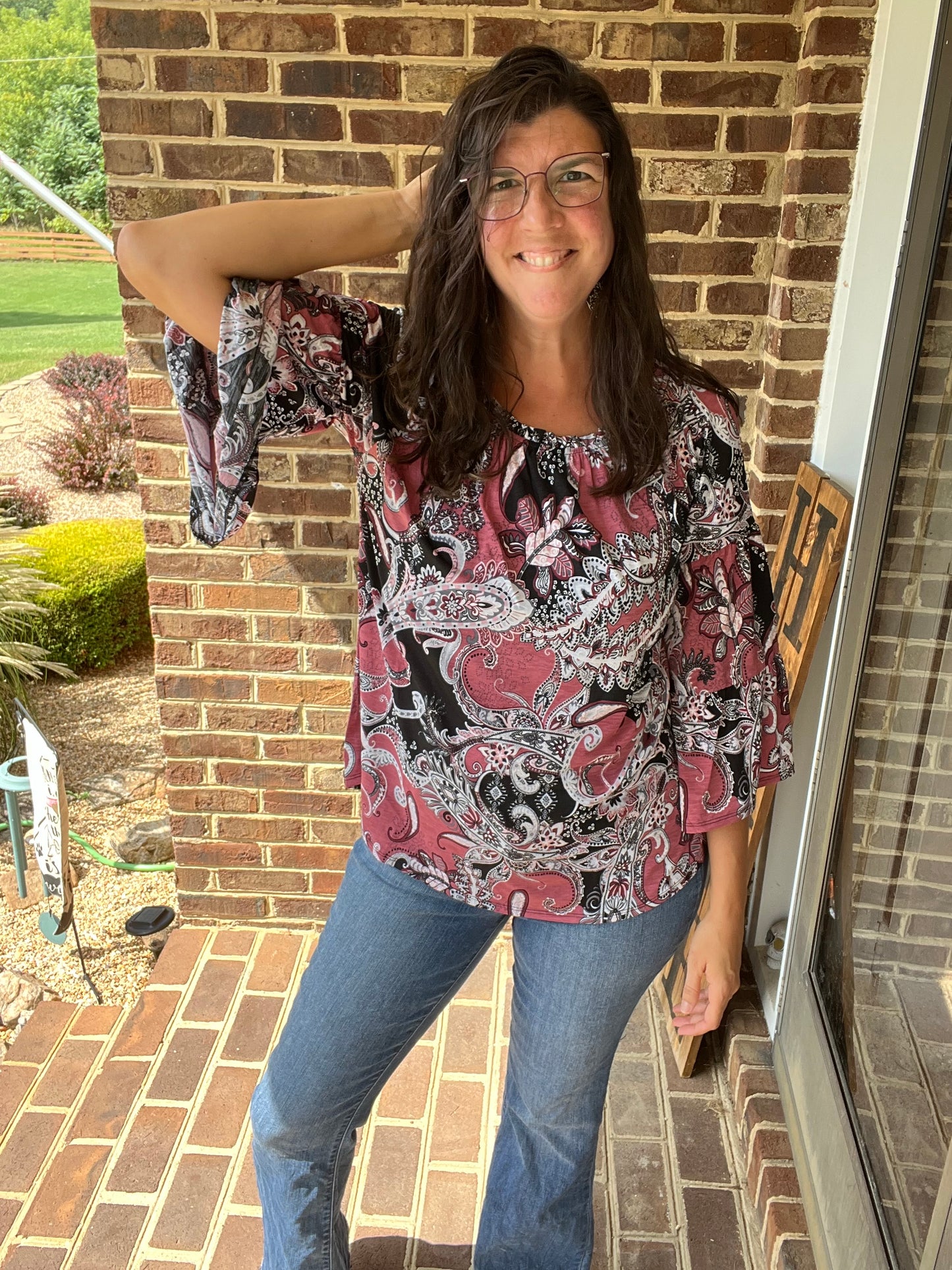 Dear Scarlett Bell Sleeve Paisley Top