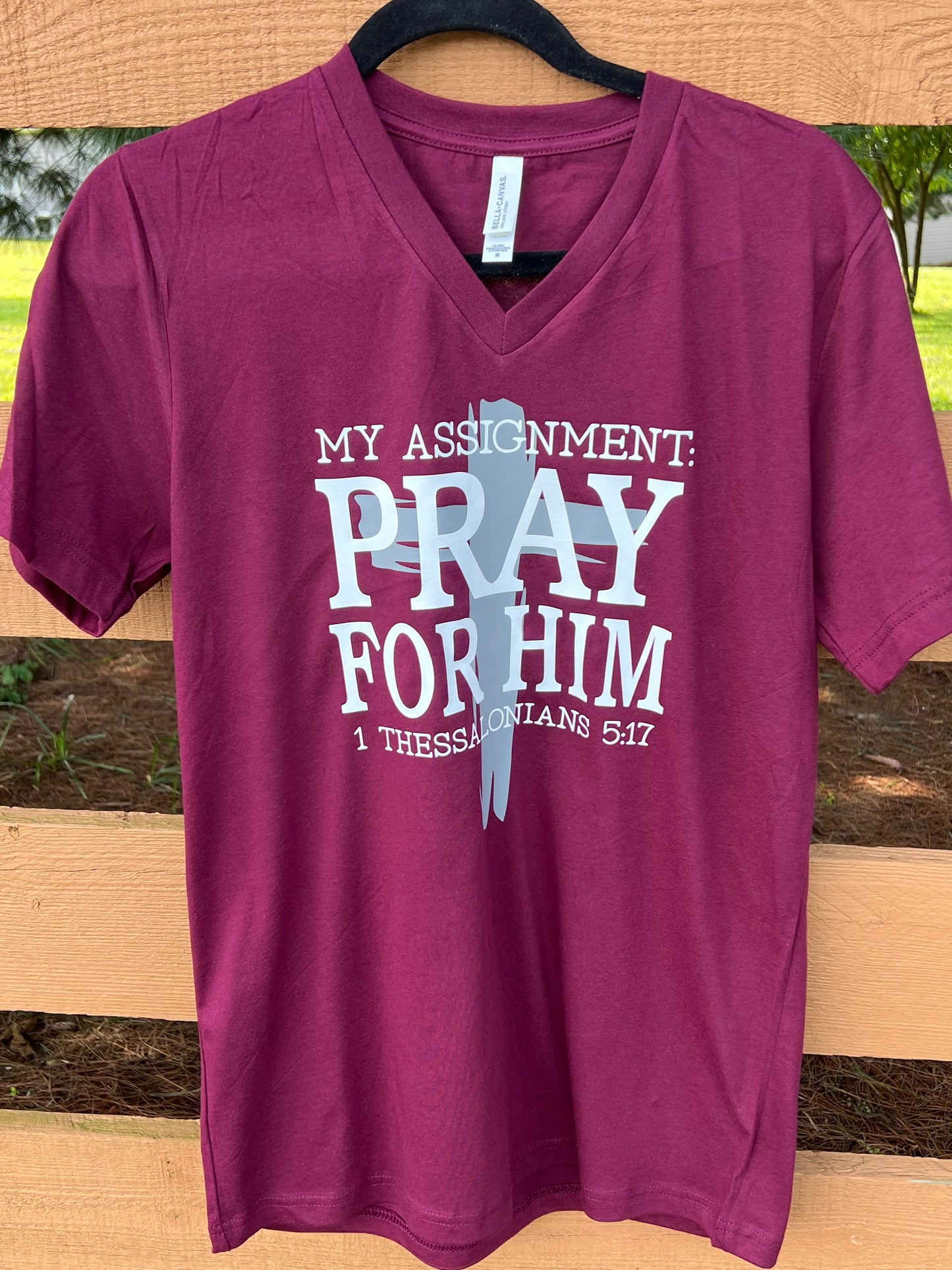 Pray for Him Handmade V-Neck T-Shirt - M