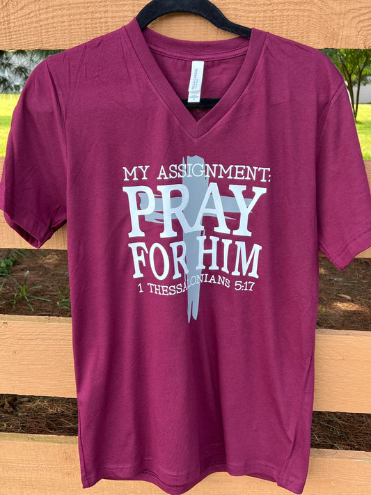 Pray for Him Handmade V-Neck T-Shirt - M
