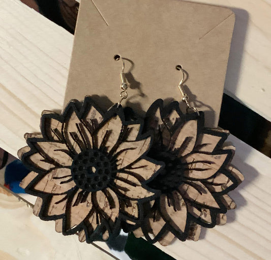 Sunflower Faux Suede & Cork Earrings