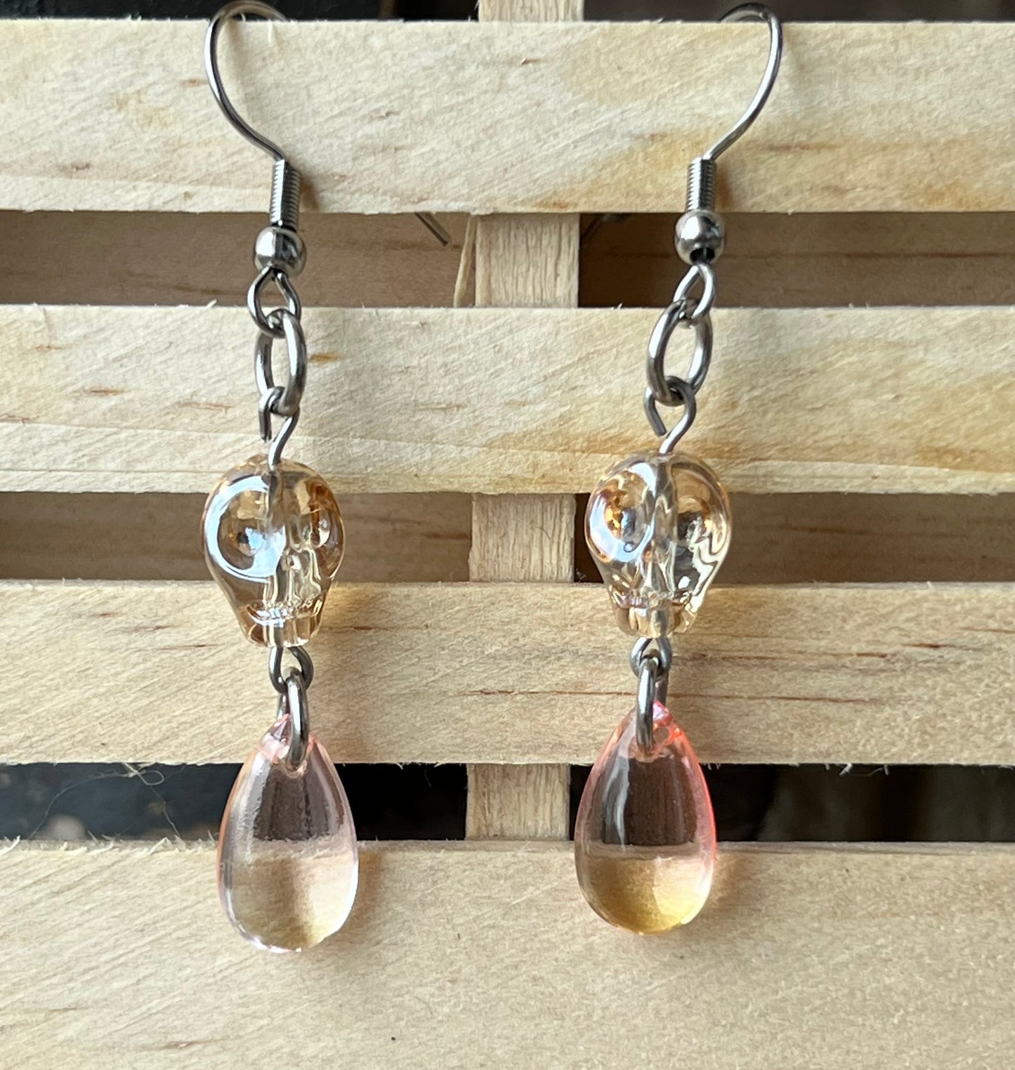 Handmade Earrings Champagne Skulls