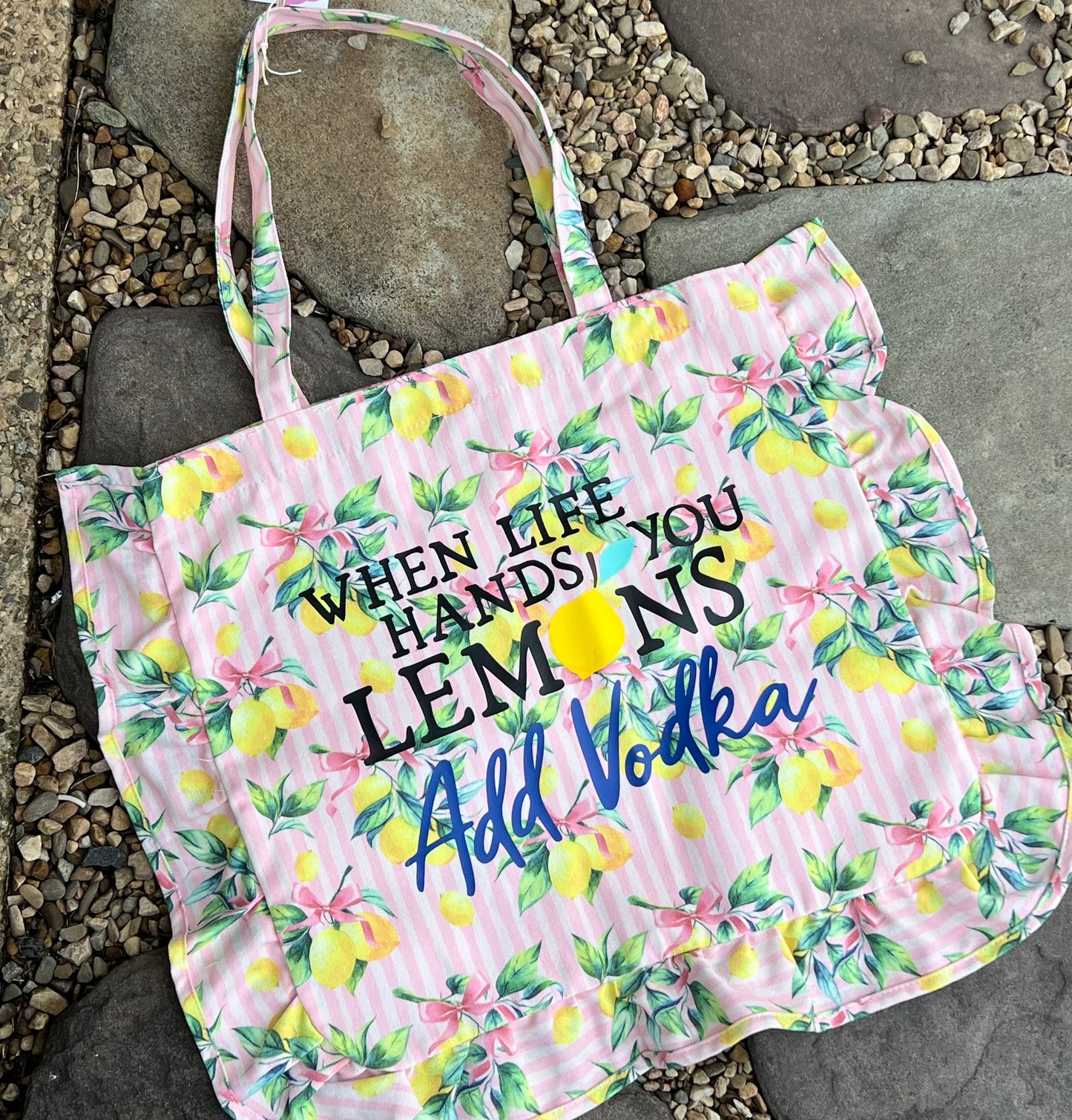 When Life Hands You Lemons, Add Vodka Handmade Ruffle Trim Tote Bag