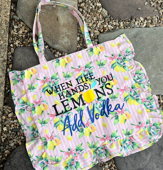 When Life Hands You Lemons, Add Vodka Handmade Ruffle Trim Tote Bag