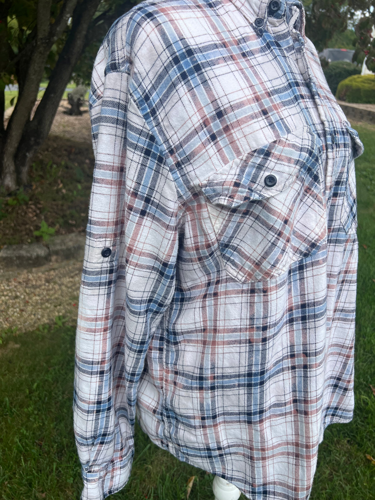 Upcycled Flannel - All Cozy Fall Floral Bleach Art - Men’s Small