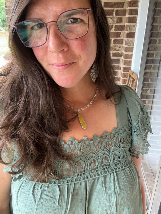 Square Neck Deep Sage Lace Blouse