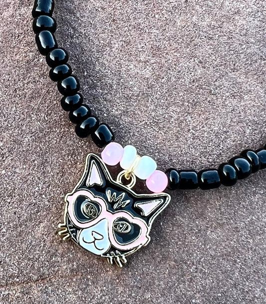 Handmade Black & White Cat Anklet/Bracelet