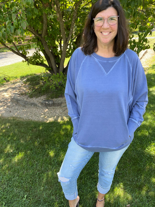 Zenana French Terry Marlin Blue Pigment Dyed Sweatshirt