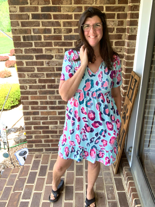Cheetah Print Ruffle Dress In Stock