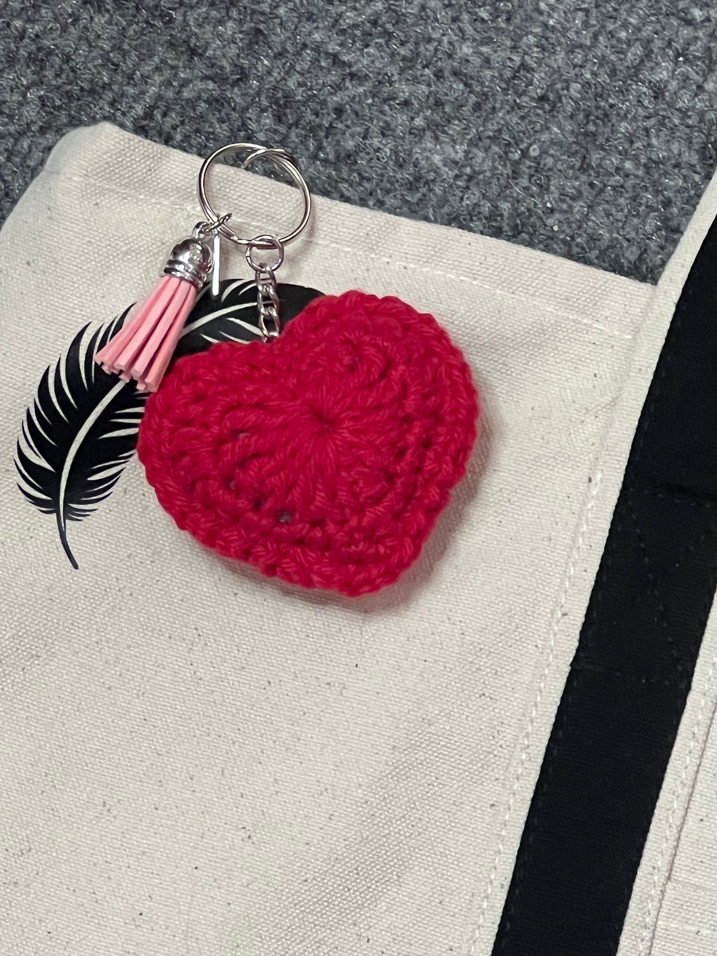 Red Cotton Crochet Heart Keychain