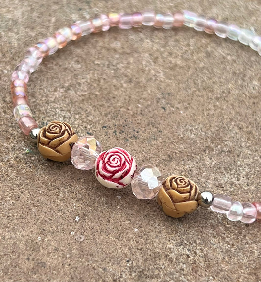 Handmade Pink Rosette Anklet/Bracelet