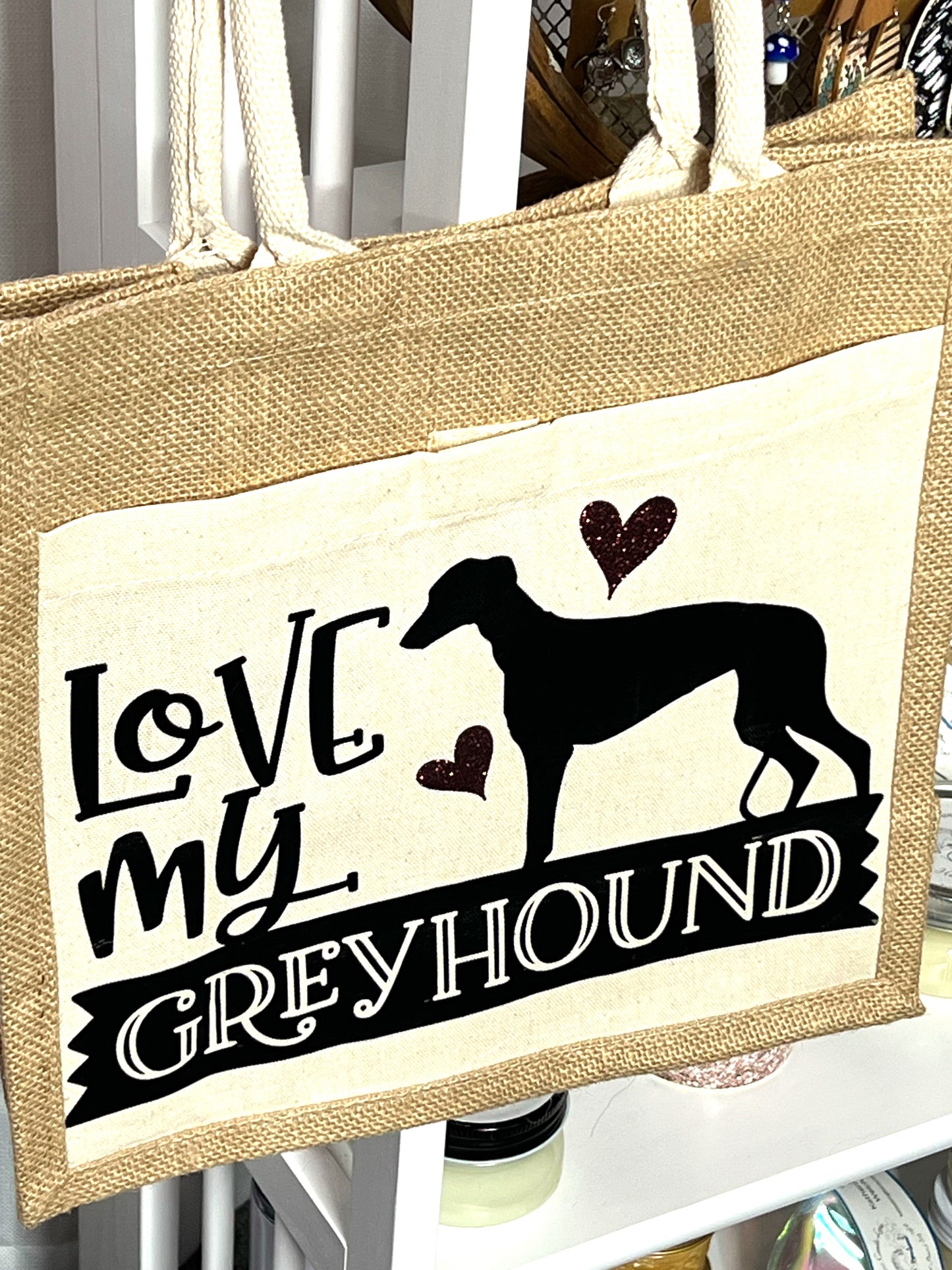 Made to Order Greyhound Lovers Jute & Canvas Tote Bag