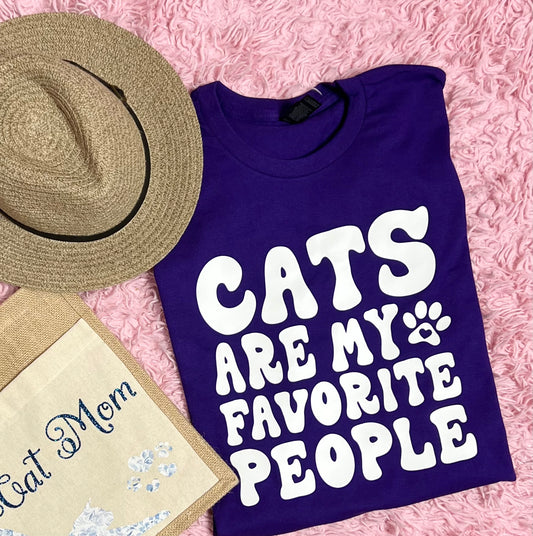 Cats Are My Favorite People - Purple Cotton T-Shirt