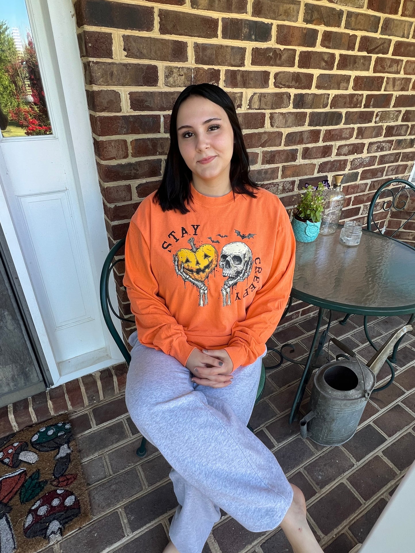Stay Creepy Jack-O-Lantern & Skull Handmade Long Sleeve T-Shirt