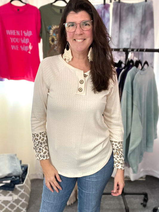 Animal Leopard Print Faux Button Top