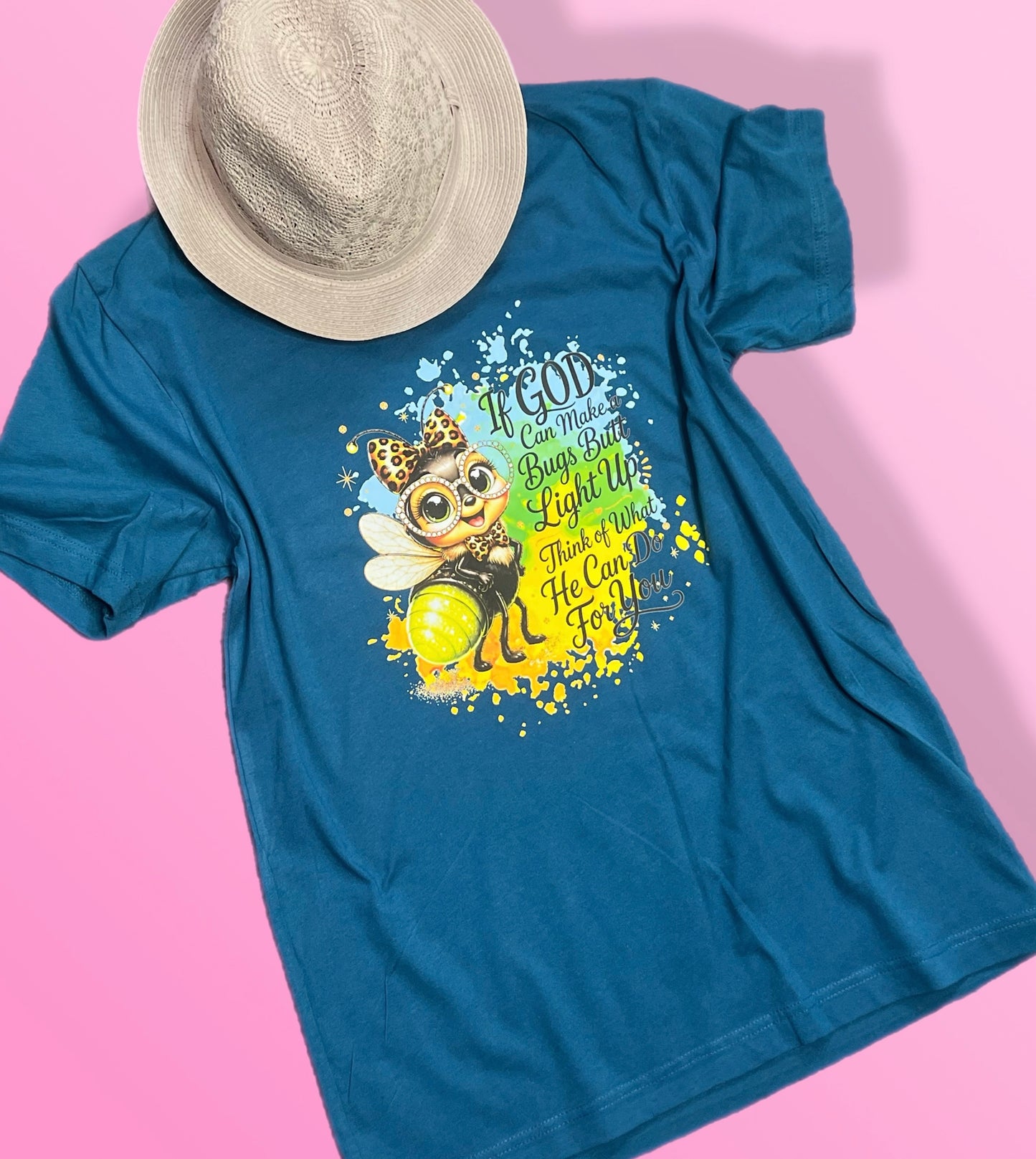 Teal V-Neck Lightening Bug T-Shirt - M