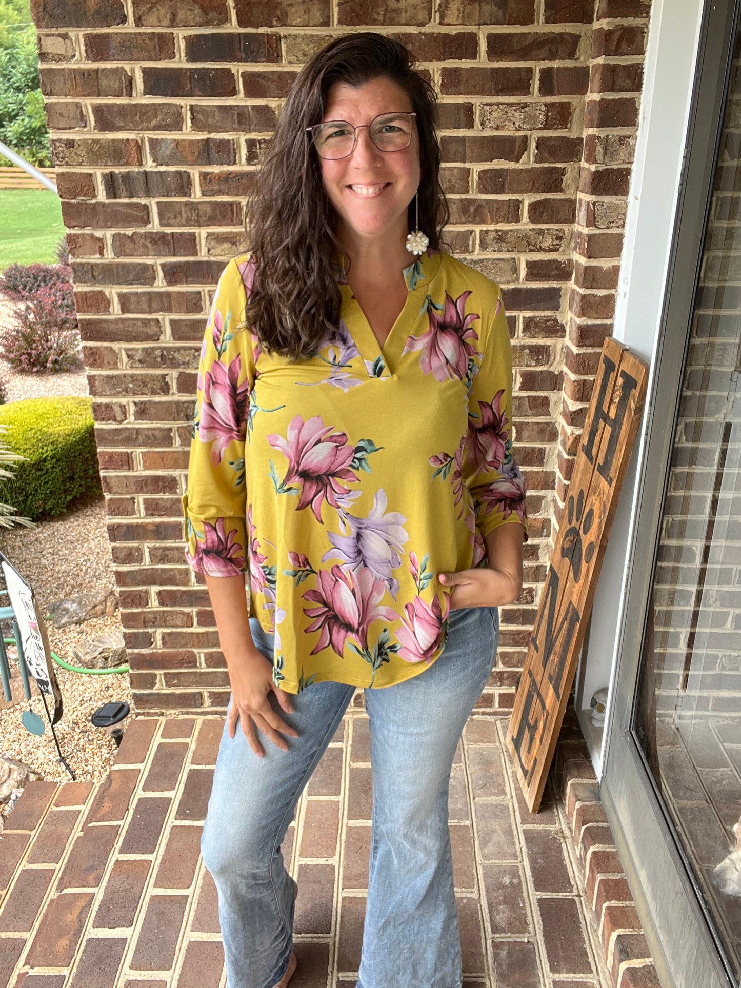 Dear Scarlett Marigold Floral Lizzy 3/4 Sleeve Top