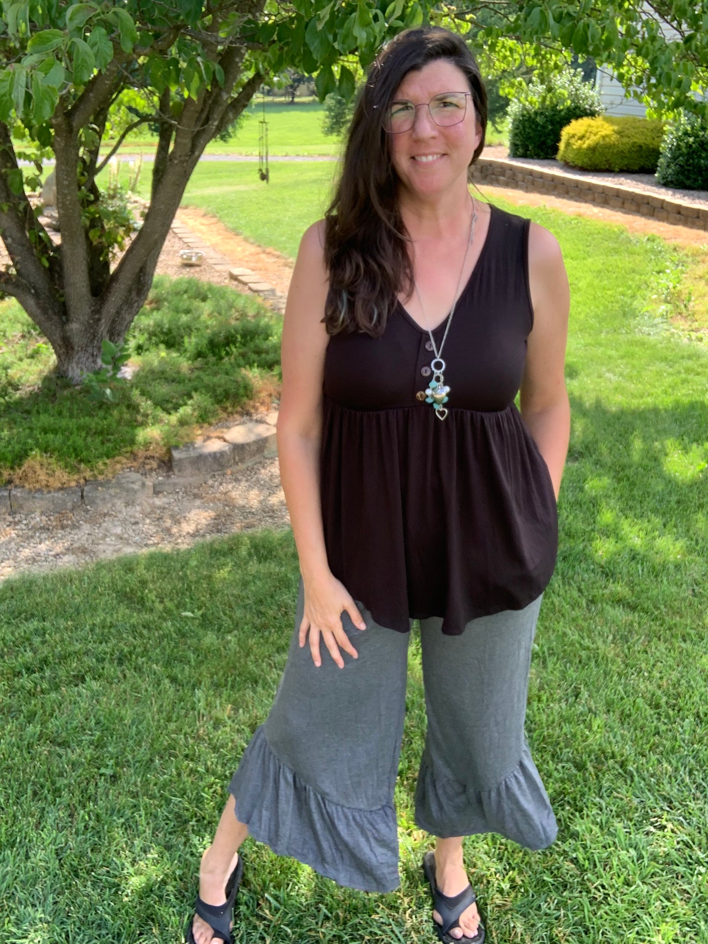 Charcoal Grey Ruffle Pants w/ POCKETS