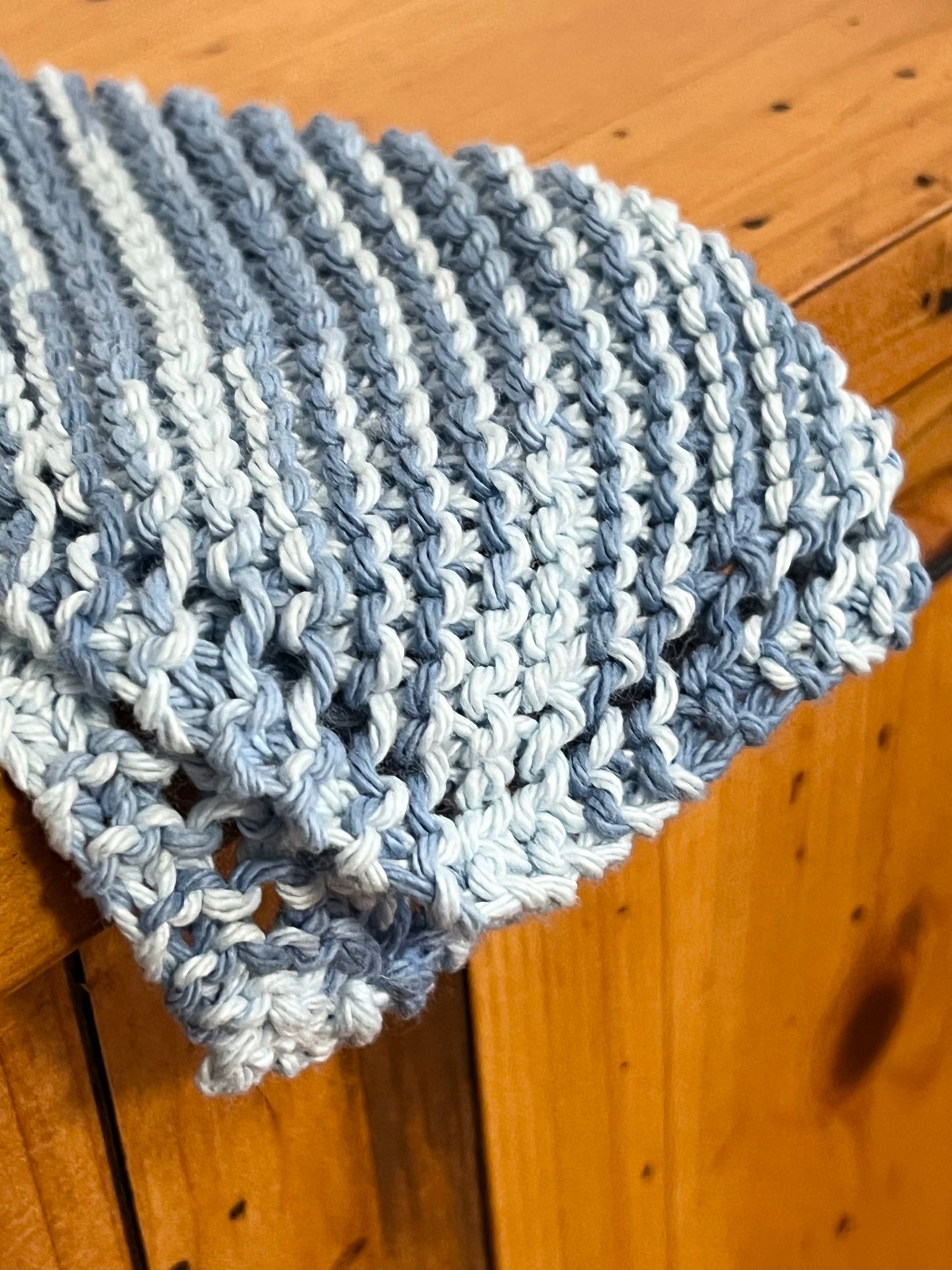 Blue on Blue 100% Cotton Hand Knit Dish Cloth