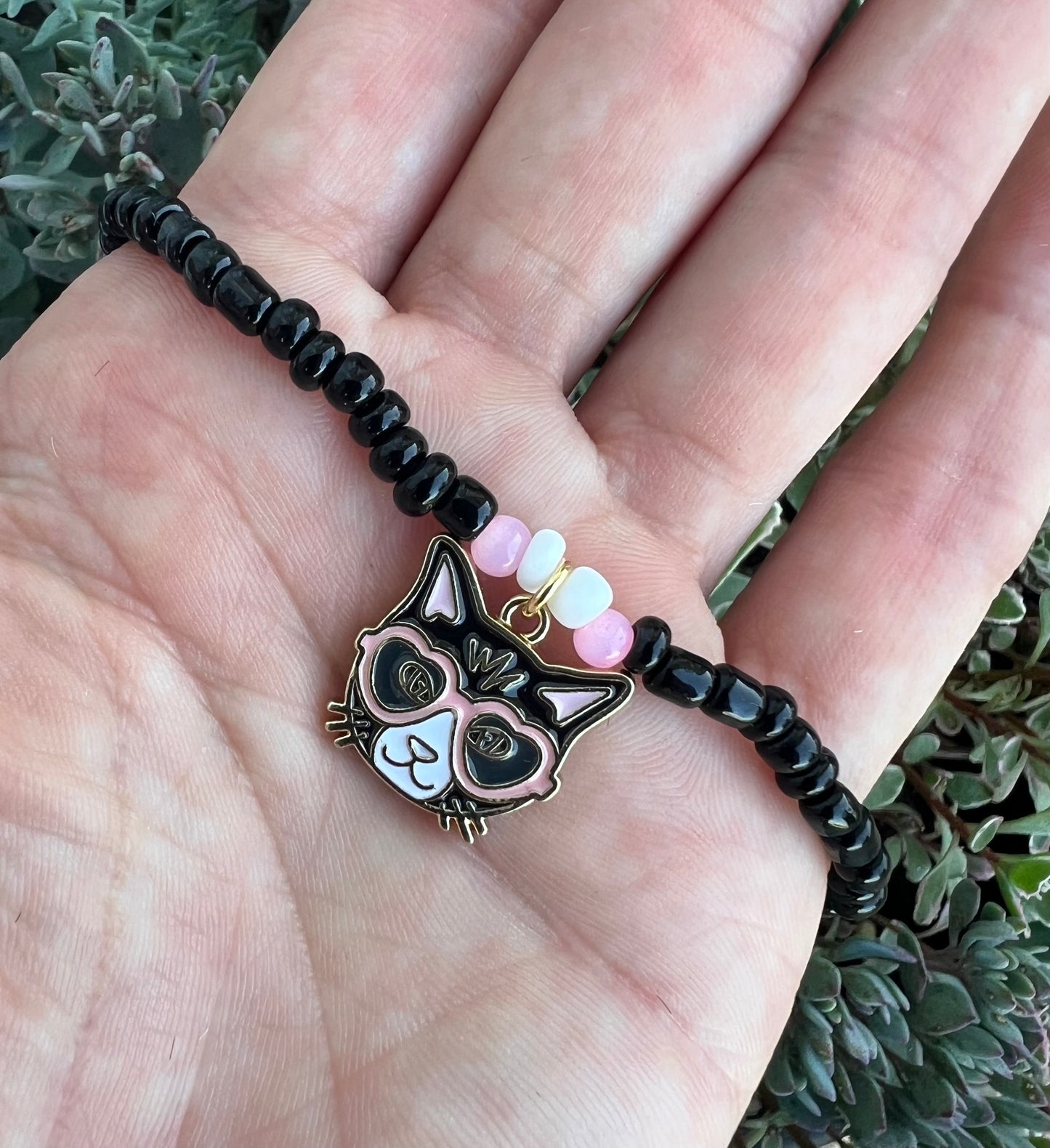 Handmade Black & White Cat Anklet/Bracelet