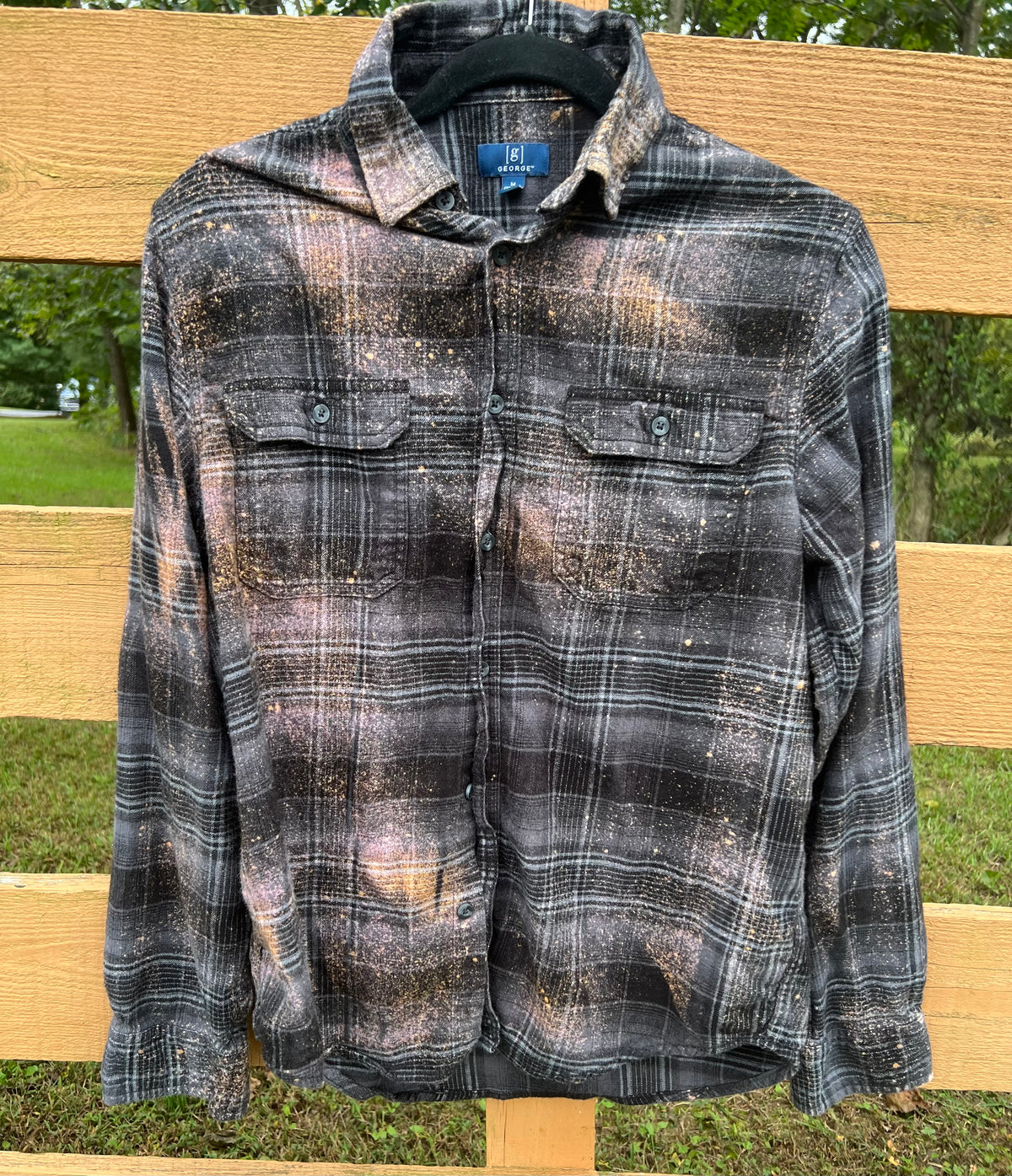 Upcycled Flannel - All Plants Are Edible Some Only Once Bleach Art - Men’s Medium