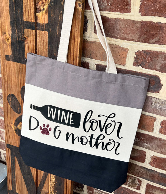 Wine Lover Dog Mother Color Black Tote Bag