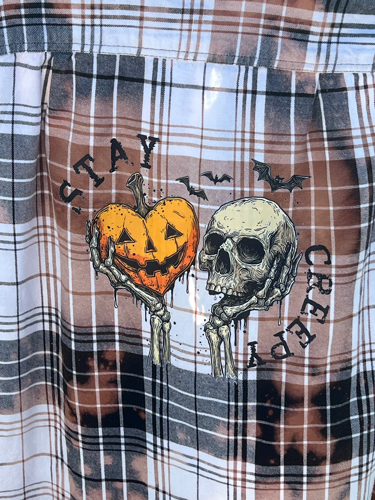 Upcycled Flannel - Stay Creepy Bleach Art