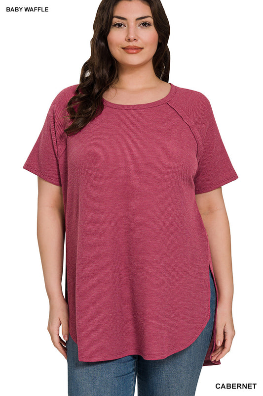 Zenana Melange Waffle Top - Cabernet