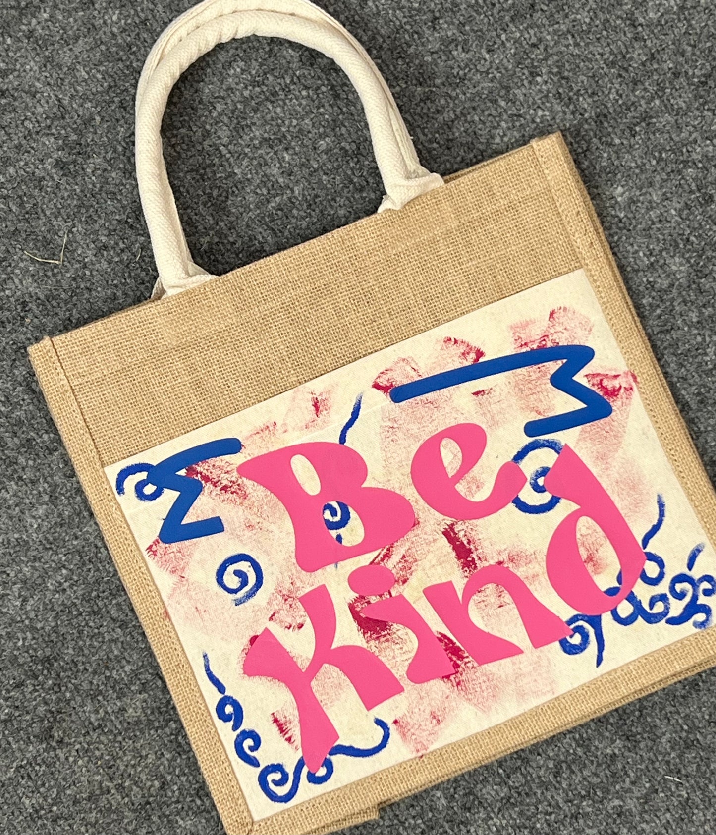 Be Kind Vinyl & Hand Painted Jute & Canvas Tote Bag