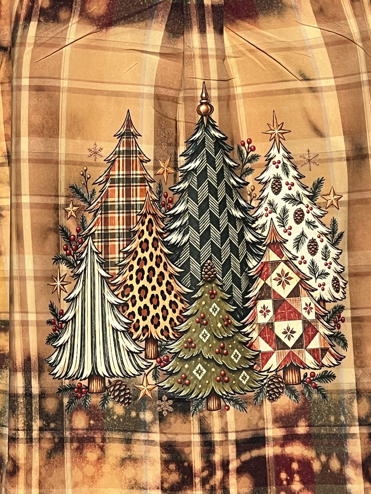 Vintage Vibe Christmas Trees Upcycled Bleach Art Flannel - Mens 2XL Unisex