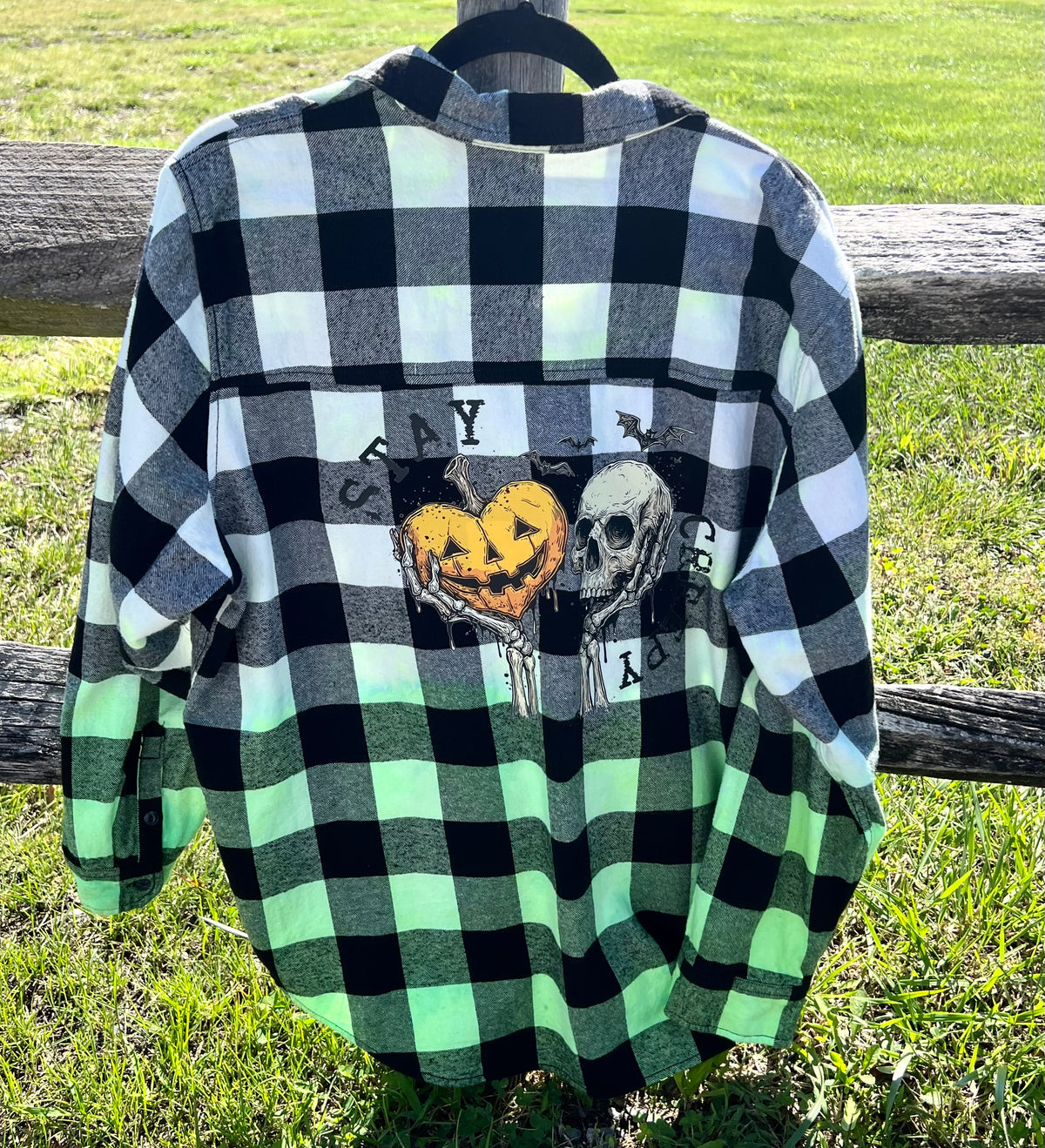 Upcycled Flannel - Stay Creepy - Dip Dyed - Women’s 2XL