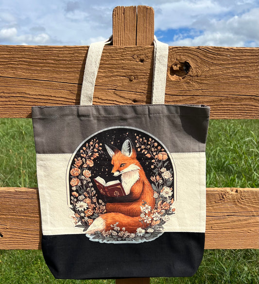 Reading Floral Fox Color Black Tote Bag