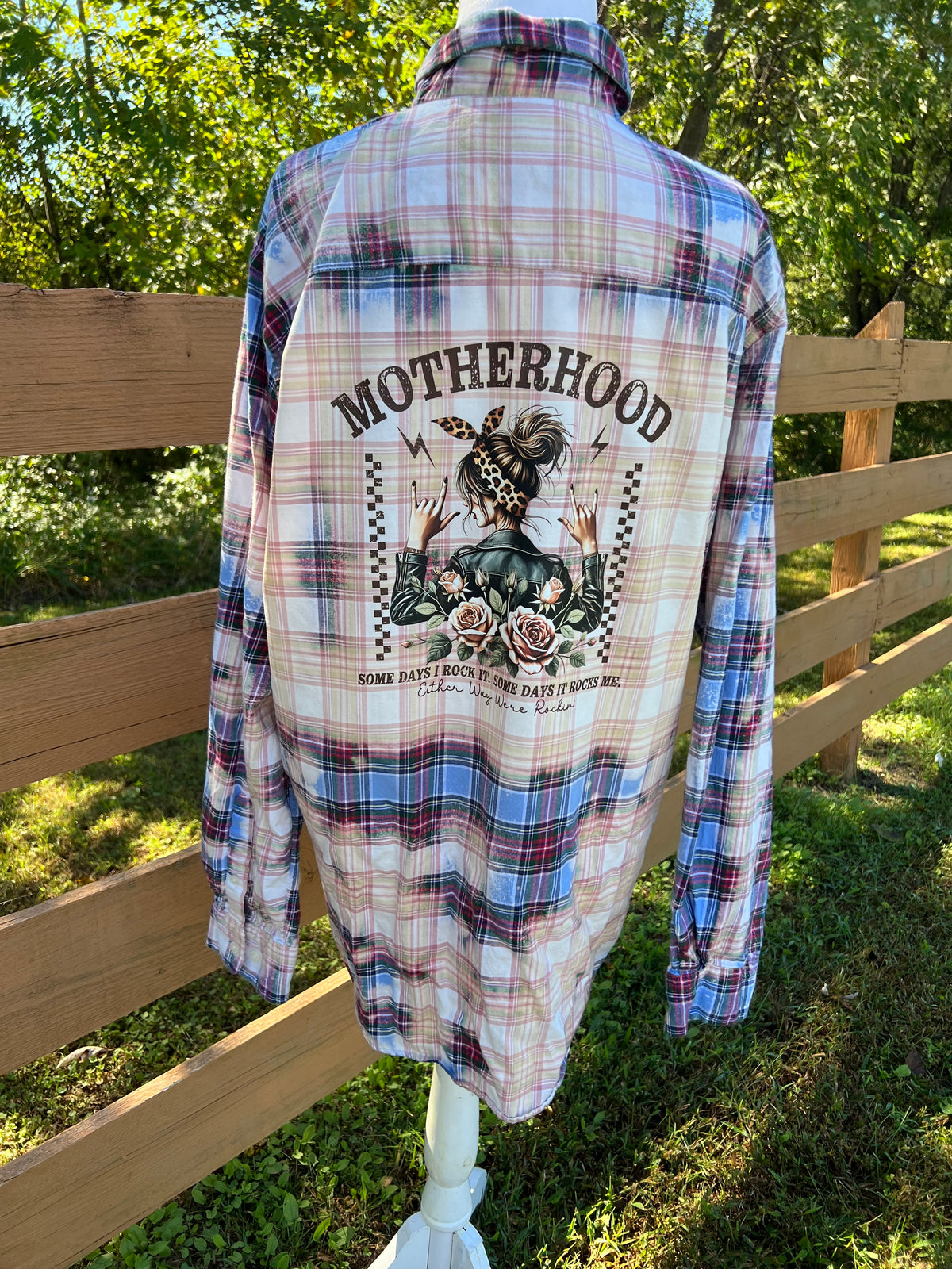Upcycled Flannel -  Motherhood Bleach Art - Men’s Large