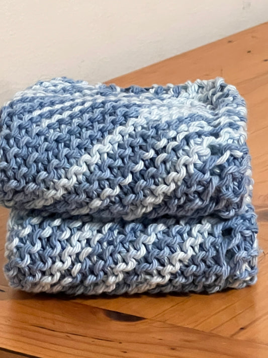 Blue on Blue 100% Cotton Hand Knit Dish Cloth