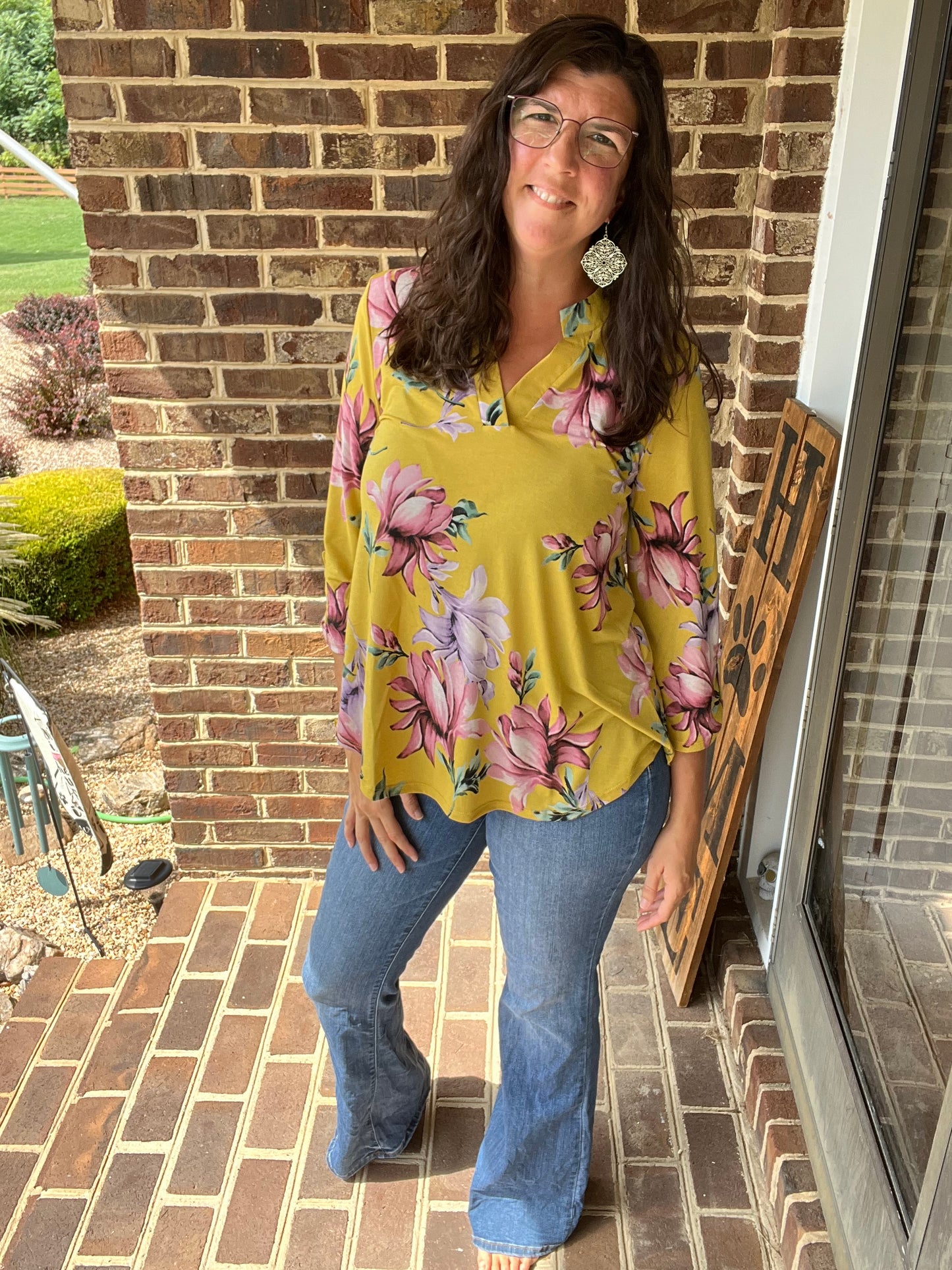 Dear Scarlett Marigold Floral Lizzy 3/4 Sleeve Top