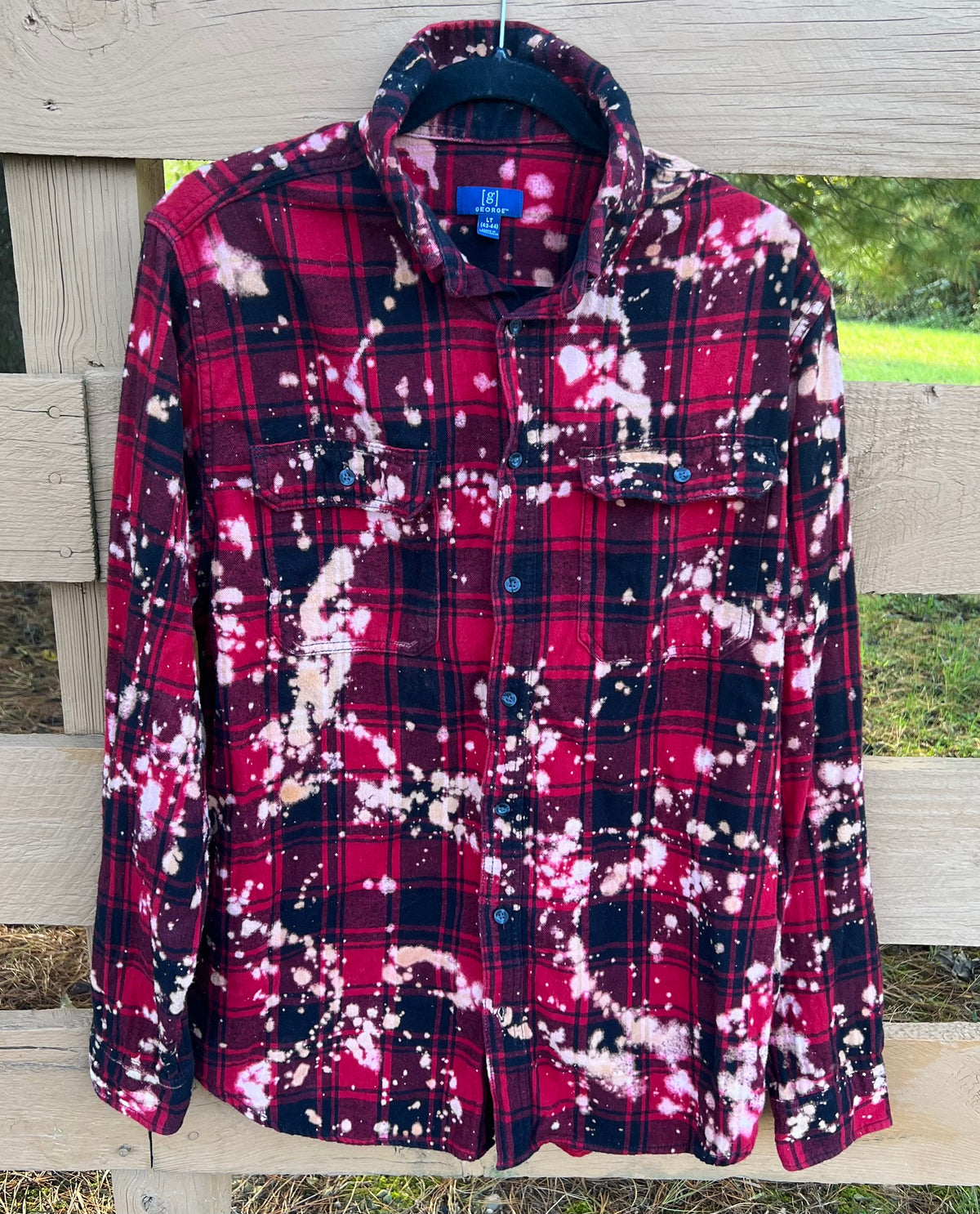 Upcycled Flannel - Vampress Bleach Art - Men’s Large Tall
