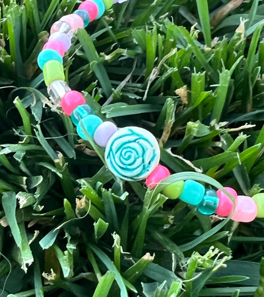 Handmade Turquoise Rosette Anklet - Medium