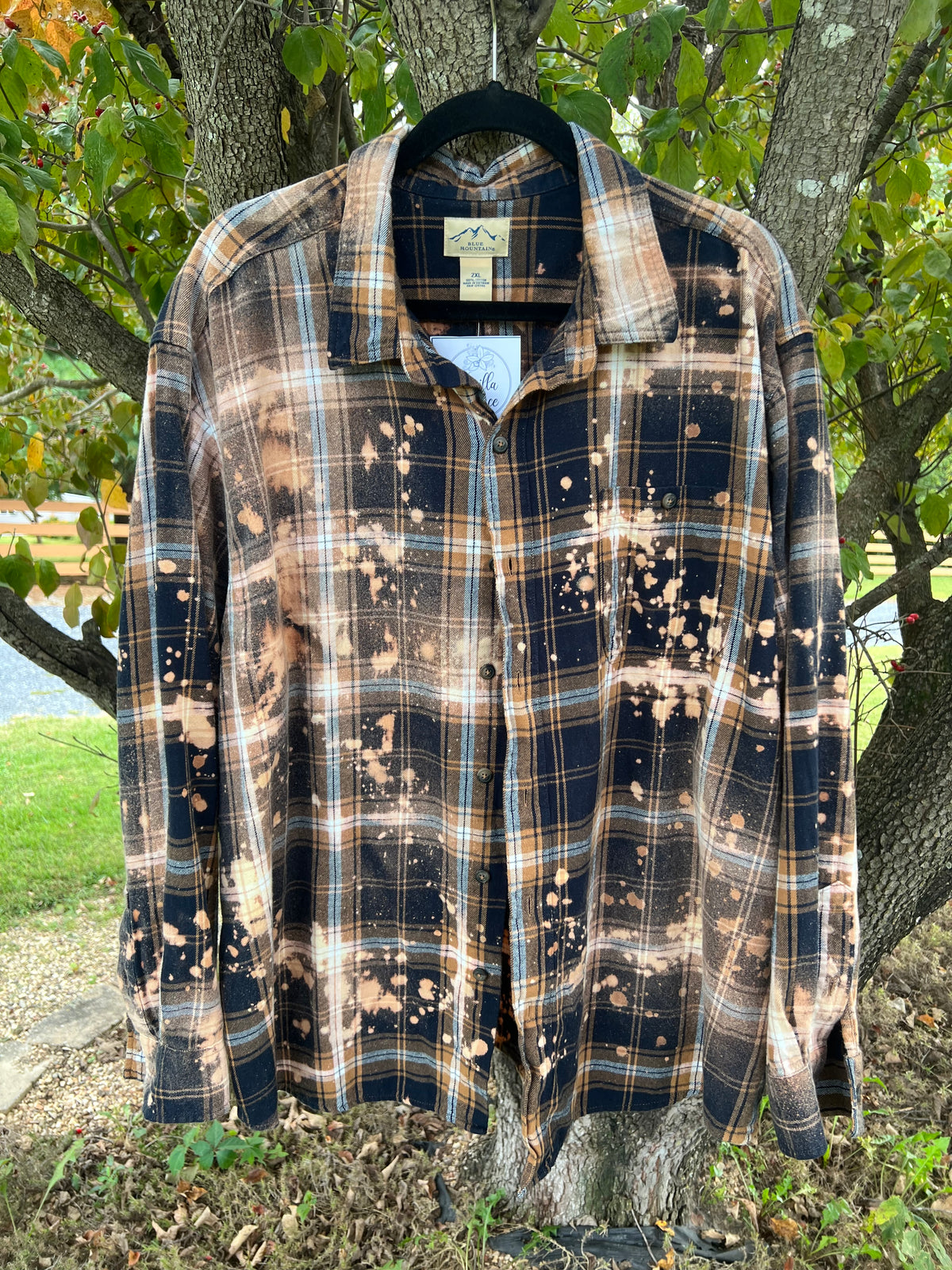 Upcycled Flannel - Pumpkin Season Bleach Art - Men’s 2XL