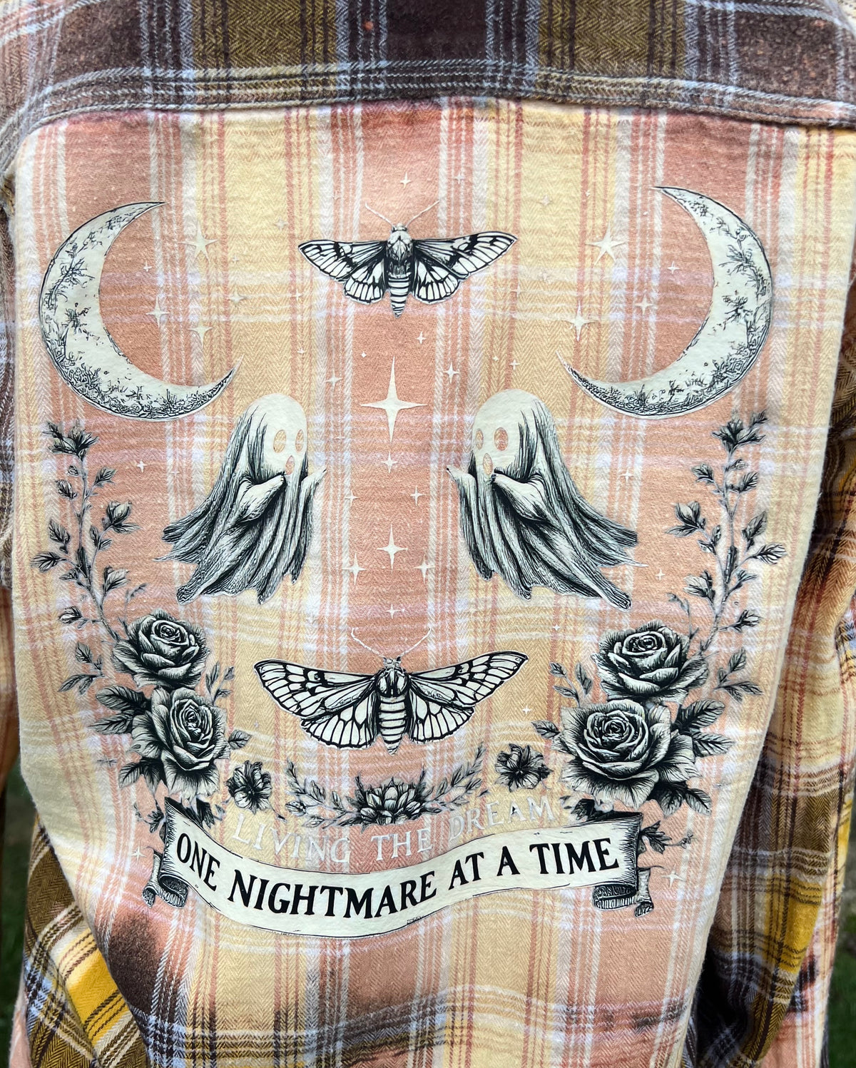 Upcycled Flannel One Nightmare at a Time Bleach Art - Men’s Small