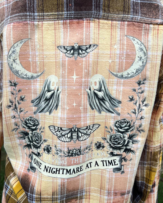 Upcycled Flannel One Nightmare at a Time Bleach Art - Men’s Small