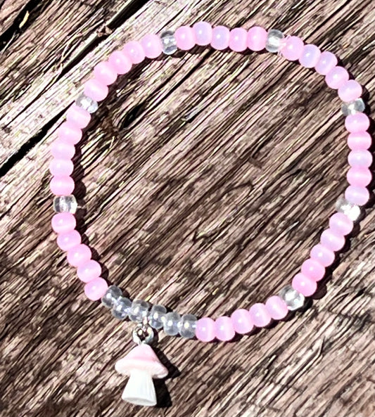 Handmade Pink & White Mushroom Anklet/Bracelet