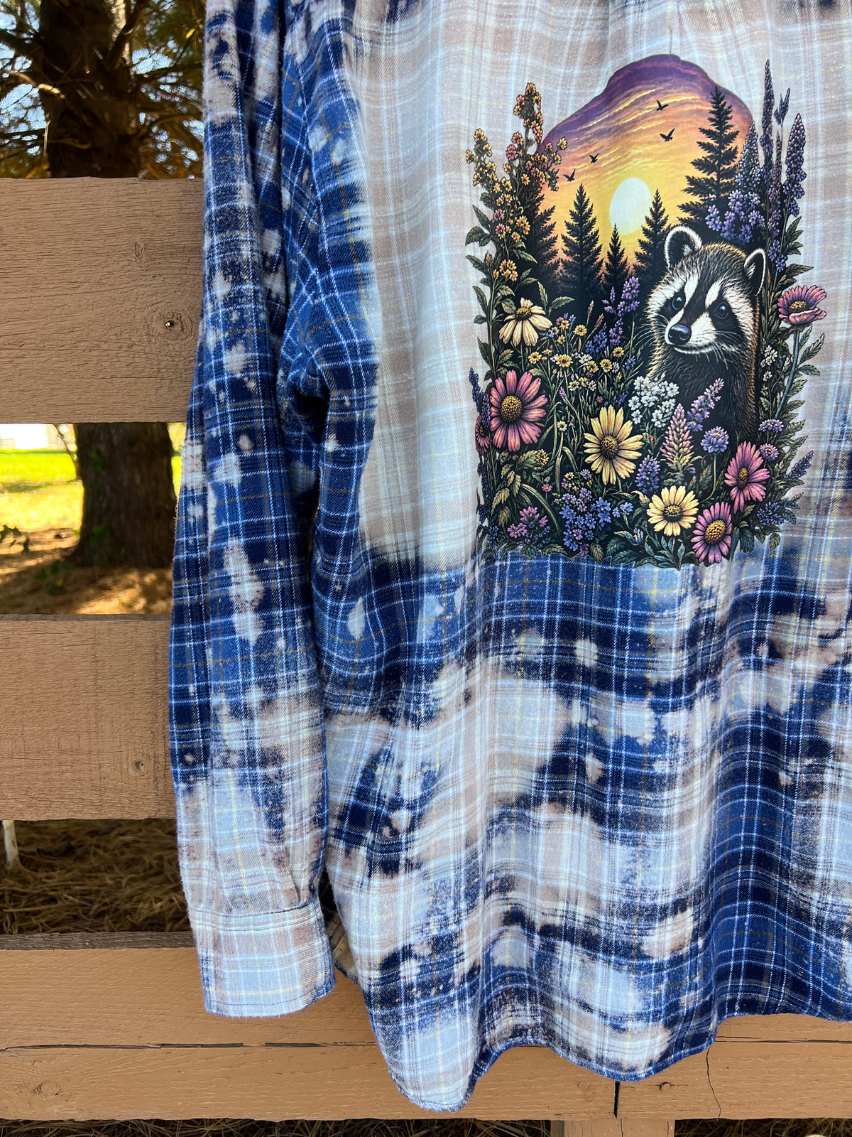 Upcycled Flannel - Sweet Raccoon Bleach Art - Men’s 2XL