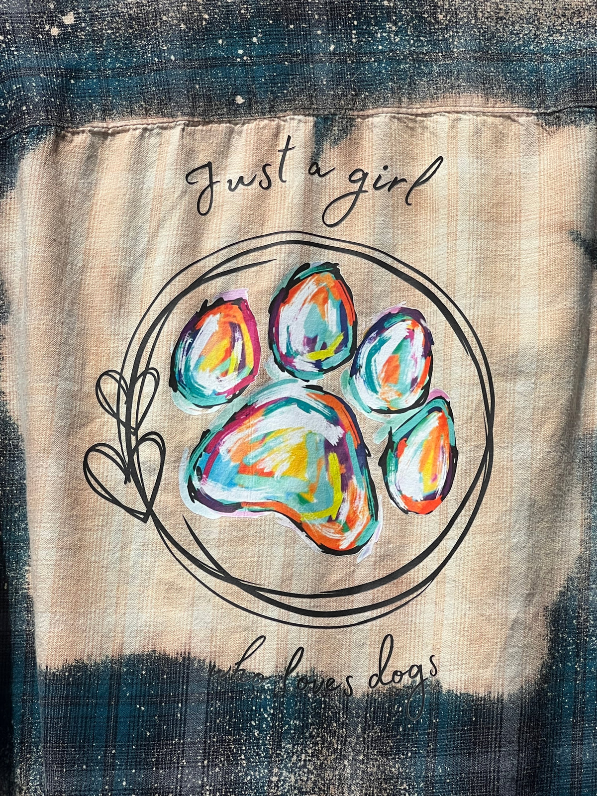 Upcycled Flannel -  Dog Lovers Bleach Art