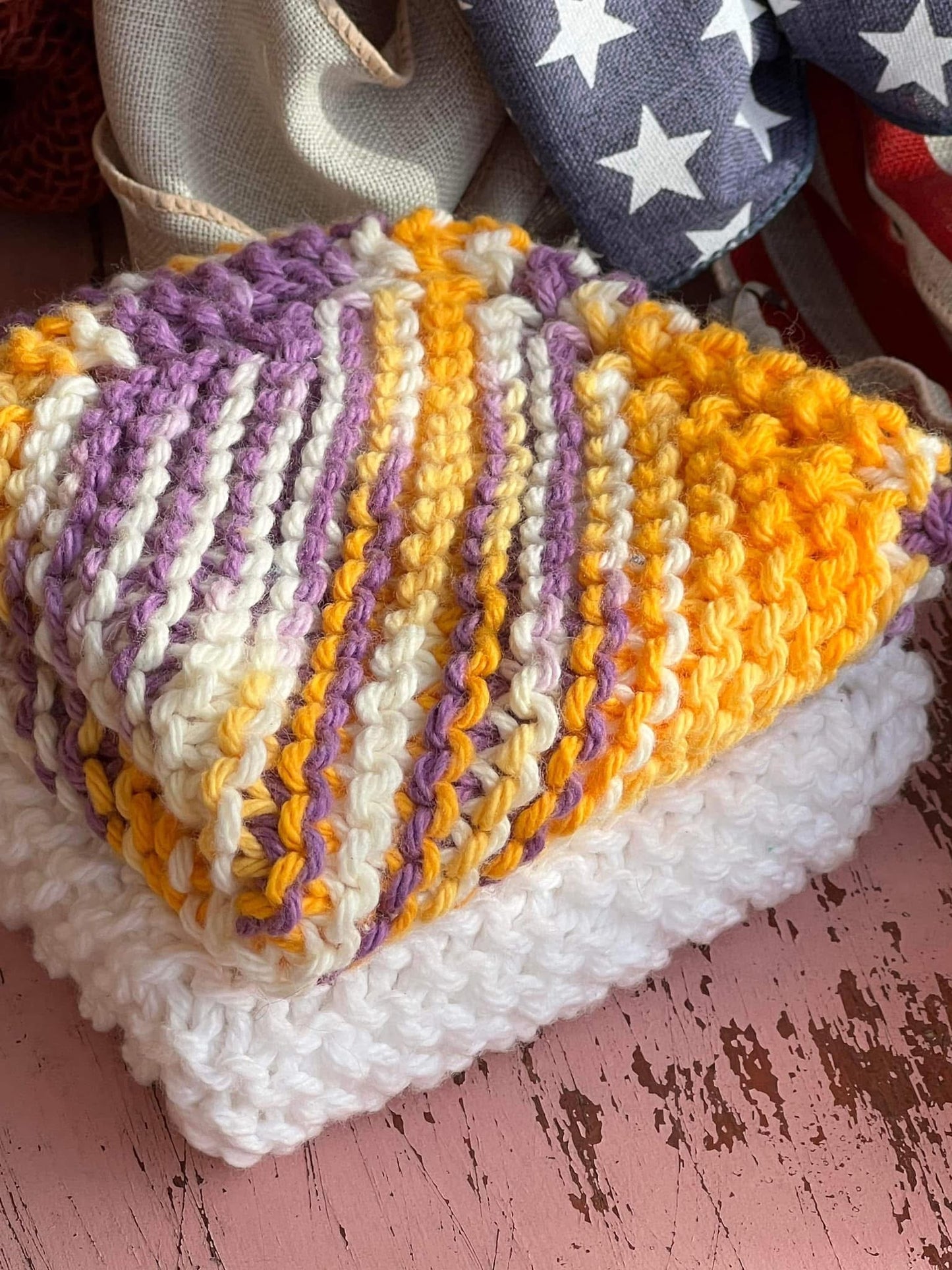 JMU Inspired 100% Cotton Hand Knit Dish Cloth Set