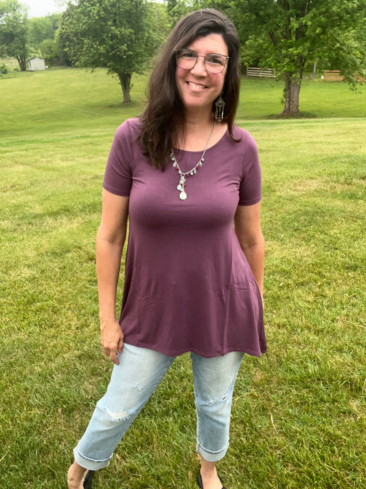 Zenana Plum Shark Bite Top