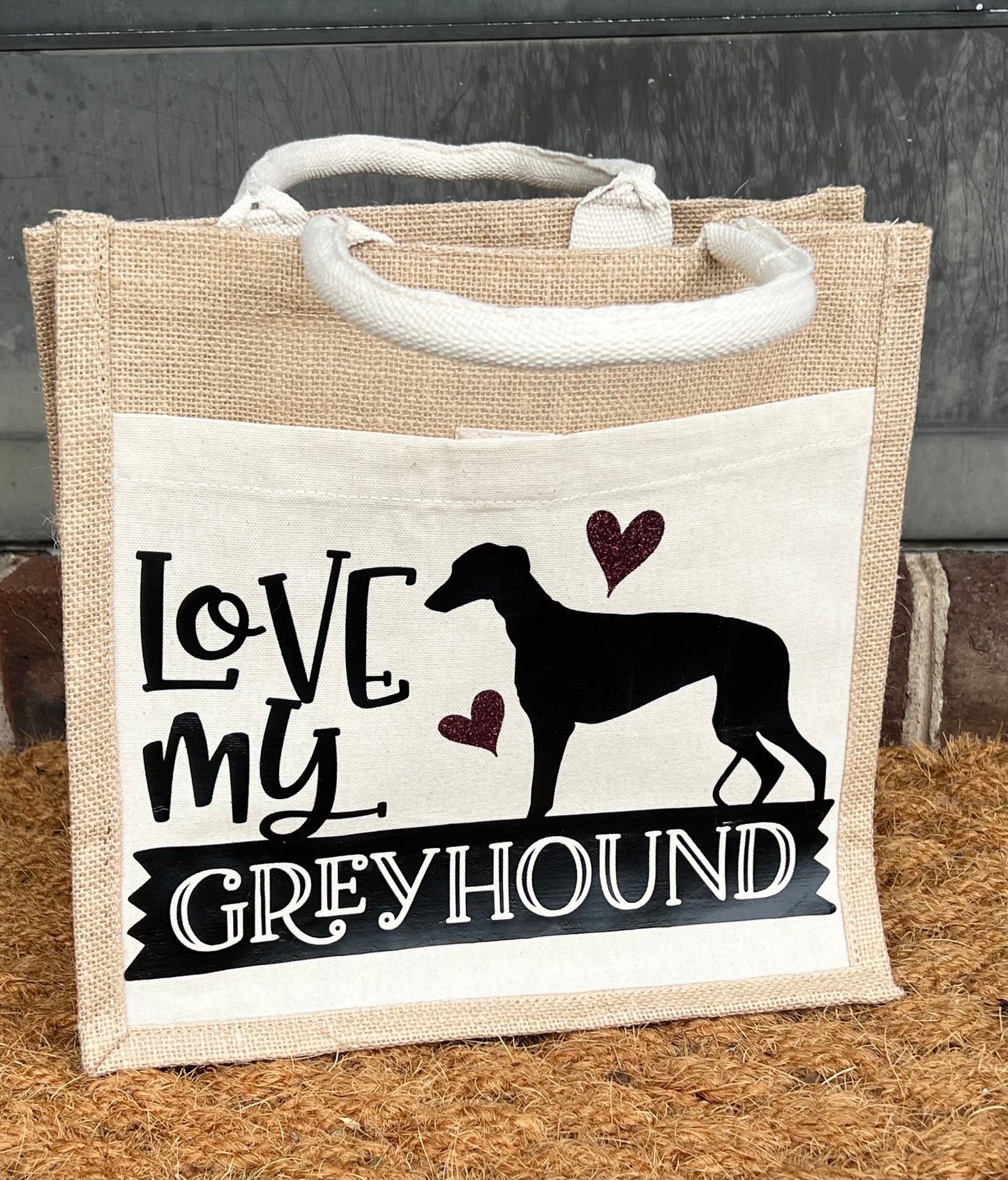 Made to Order Greyhound Lovers Jute & Canvas Tote Bag