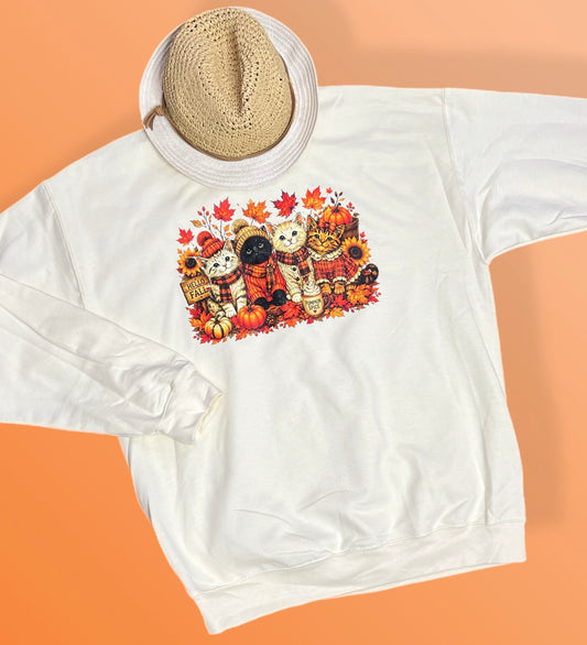 Adorable Fall Cats Sweatshirt- Large