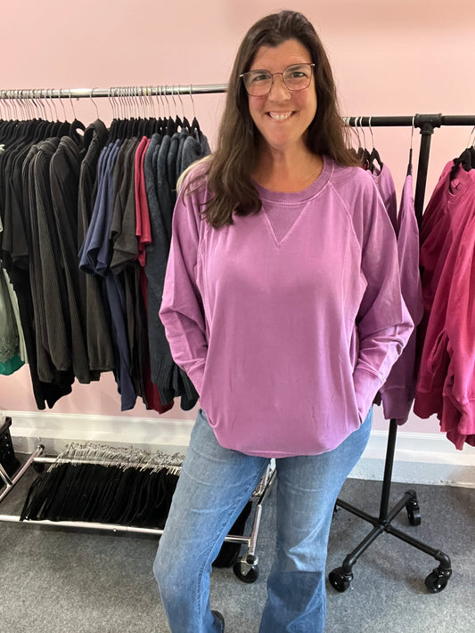 Zenana French Terry Lavender Pigment Dyed Sweatshirt