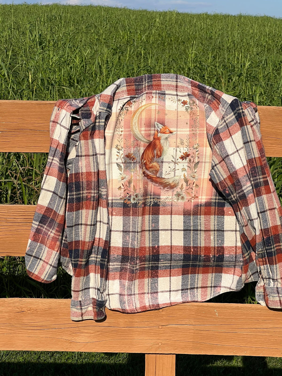 Celestial Fox Upcycled Bleach Art Flannel - Men’s XL Unisex